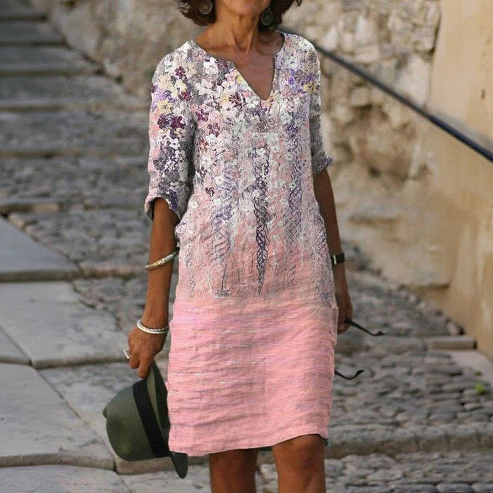 Vintage Floral Print Cotton-Polyester Dress for Summer and Autumn