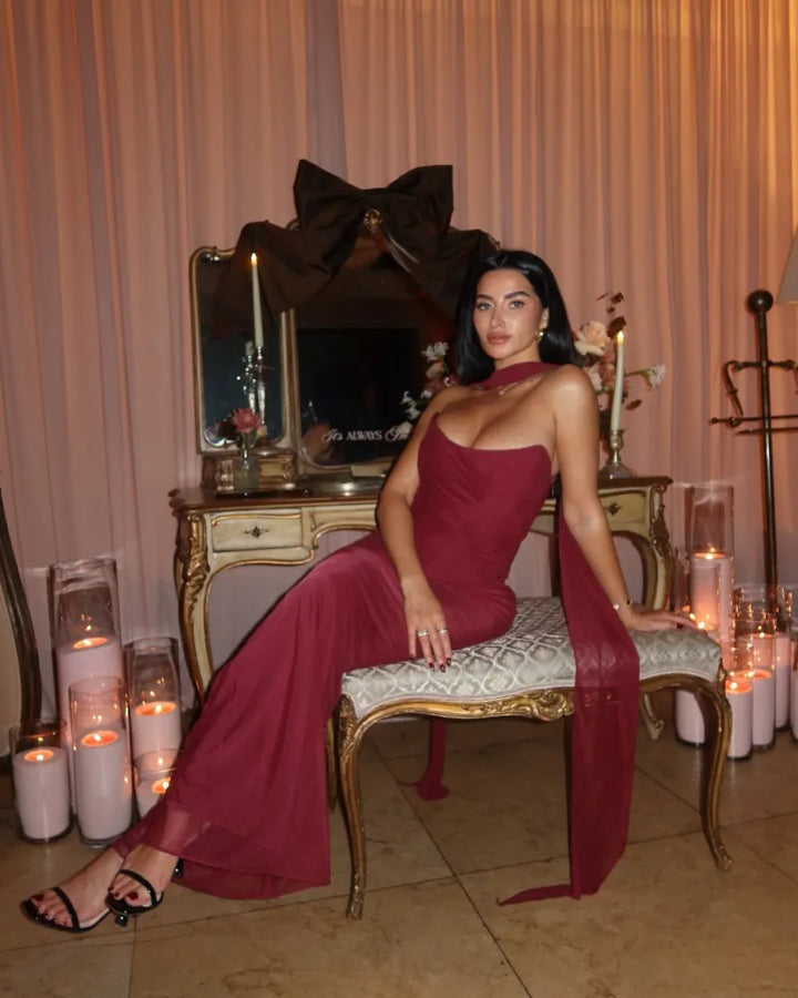 Aniyah Strapless Bodycon Maxi Dress Elegant Evening Wear Autumn