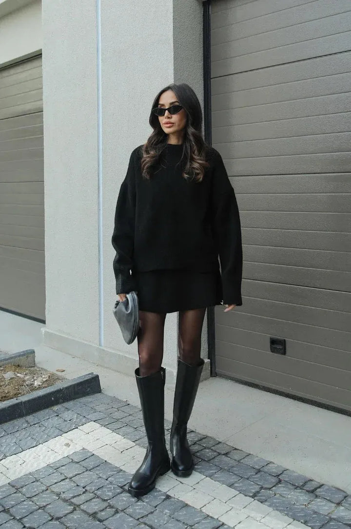 NEVA 2-Piece Oversized Sweater and Skirt Set for Women – Comfortable Stylish Autumn Outfit