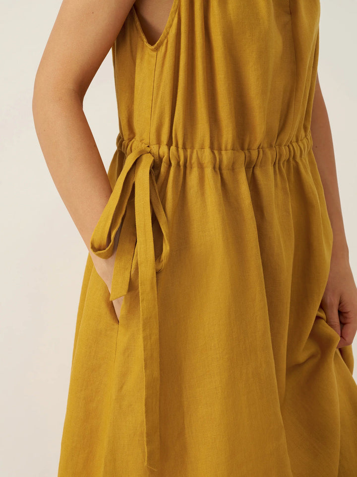 V-Neck Halter Maxi Dress BETH with Waist Pleat, Side Pockets & Drawstring Back for Summer