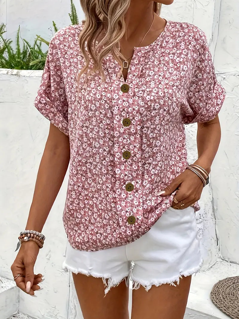 Mery Button Lightweight Summer Blouse Top with Elegant Front Buttons