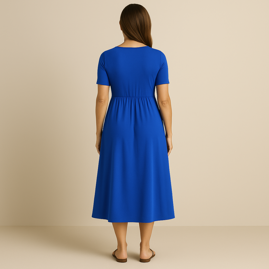 Anny Stylish V-Neck Midi Dress Elegant Comfortable for Autumn and Summer