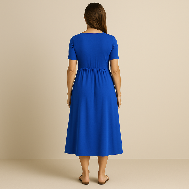 Anny Stylish V-Neck Midi Dress Elegant Comfortable for Autumn and Summer