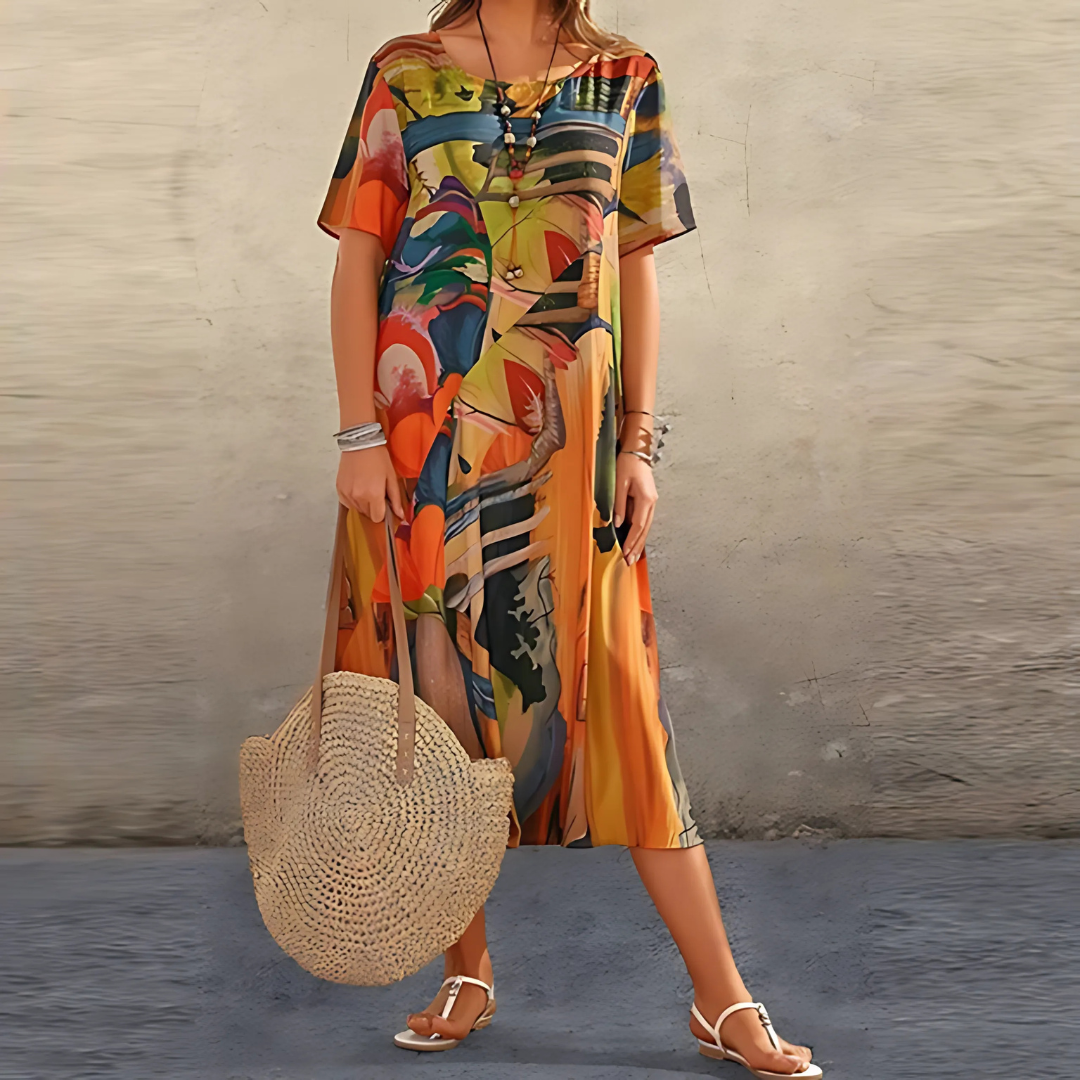 Filomena Abstract Print Dress Stylish Comfort for Autumn and Summer