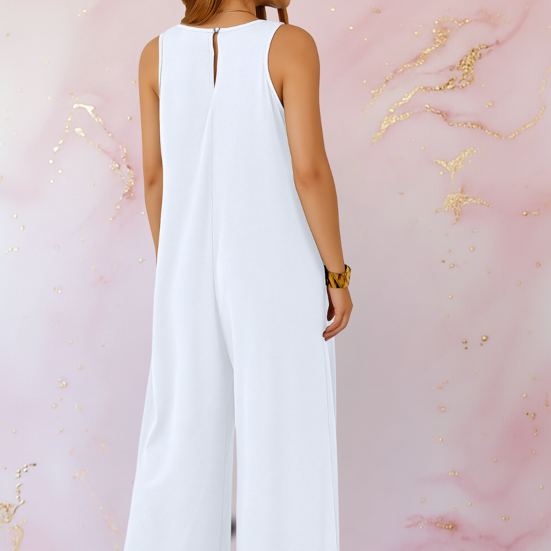 Wendy Comfortable Wide-Leg V-Neck Jumpsuit for Summer and Autumn