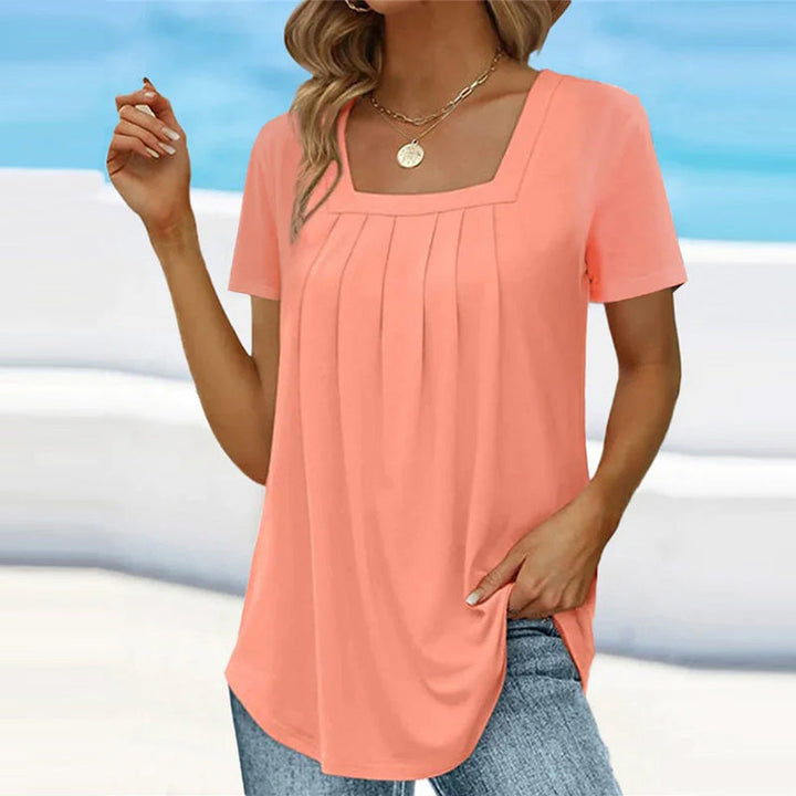Brenda Elegant Pleated Blouse with Square Neckline for Autumn