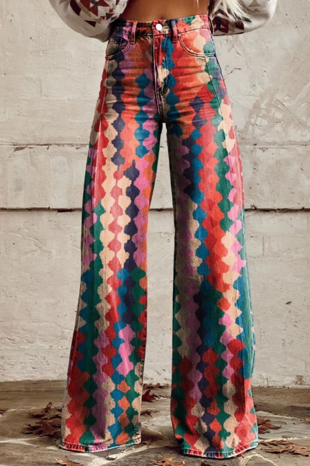Bonnie Colorful Patterned Wide-Leg Jeans Stylish Comfortable Autumn Pants