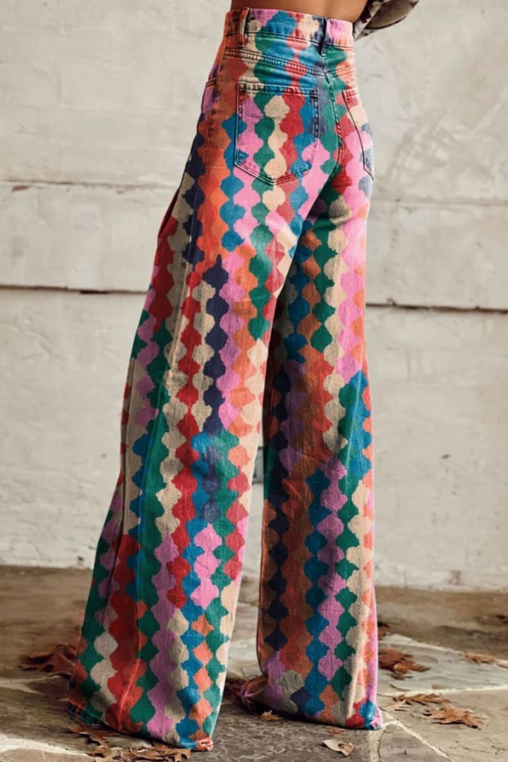 Bonnie Colorful Patterned Wide-Leg Jeans Stylish Comfortable Autumn Pants