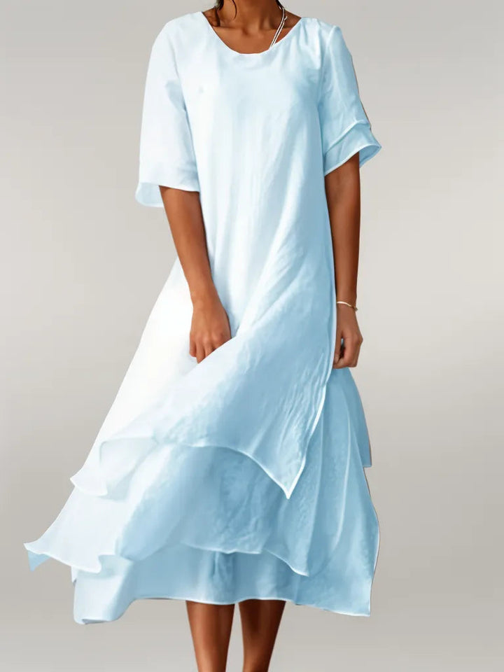 Eloise Elegant Layered Midi Dress Comfortable Stylish for Autumn and Summer