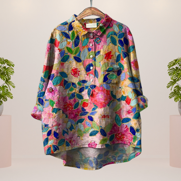 Freya Playful Dog Motif Button-Up Shirt for Autumn and Summer
