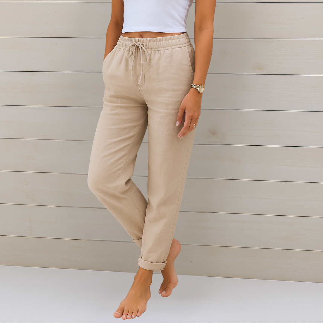 Maylora Drawstring Relaxed Linen Trousers Breathable Comfort for Summer and Autumn