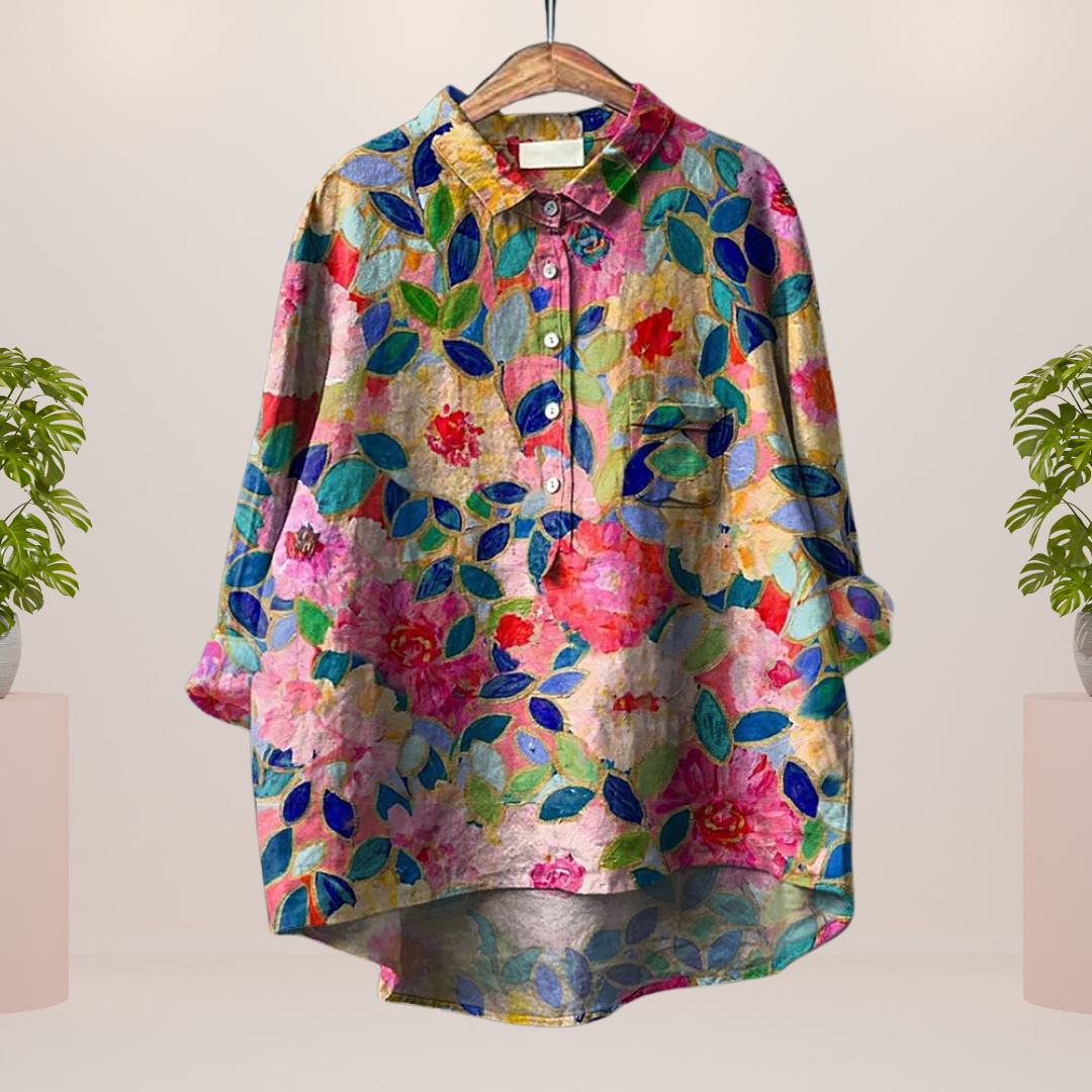 Freya Playful Dog Print Button-Down Shirt for Autumn and Summer