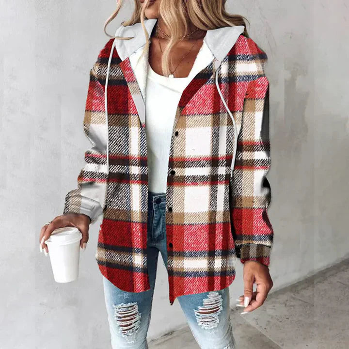 Martina Women's Mesh Button Placket Plaid Shirt Jacket for Autumn