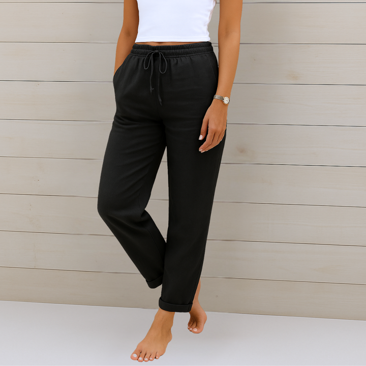 Maylora Drawstring Relaxed Linen Trousers Breathable Comfort for Summer and Autumn