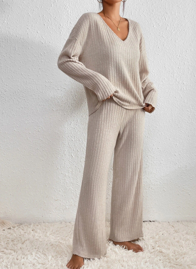 KATHY Ribbed Knitted 2-Piece Loungewear Set – Stylish, Comfortable Autumn Sweater & Pants