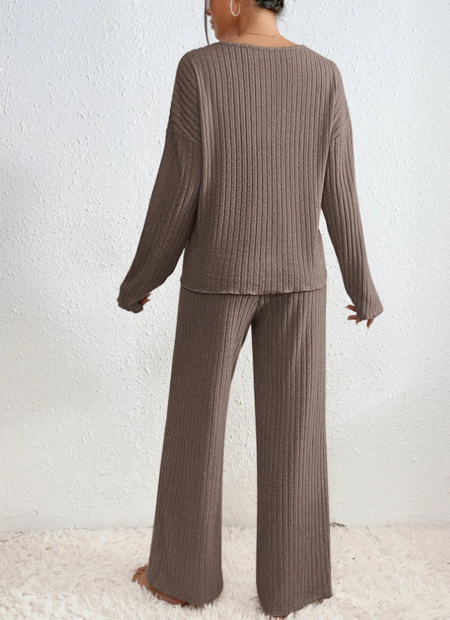 KATHY Ribbed Knitted 2-Piece Loungewear Set – Stylish, Comfortable Autumn Sweater & Pants
