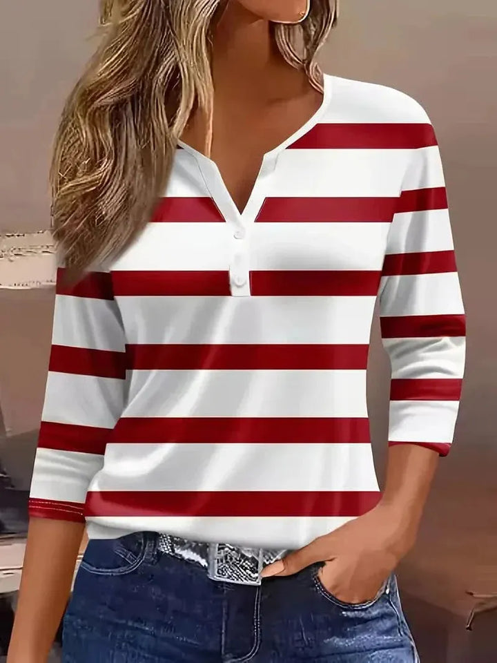 Dakota Jane Cotton Striped V-Neck Top with Petal Sleeves for Summer