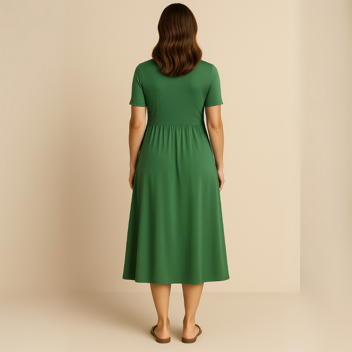 Anny Stylish V-Neck Midi Dress Elegant Comfortable for Autumn and Summer