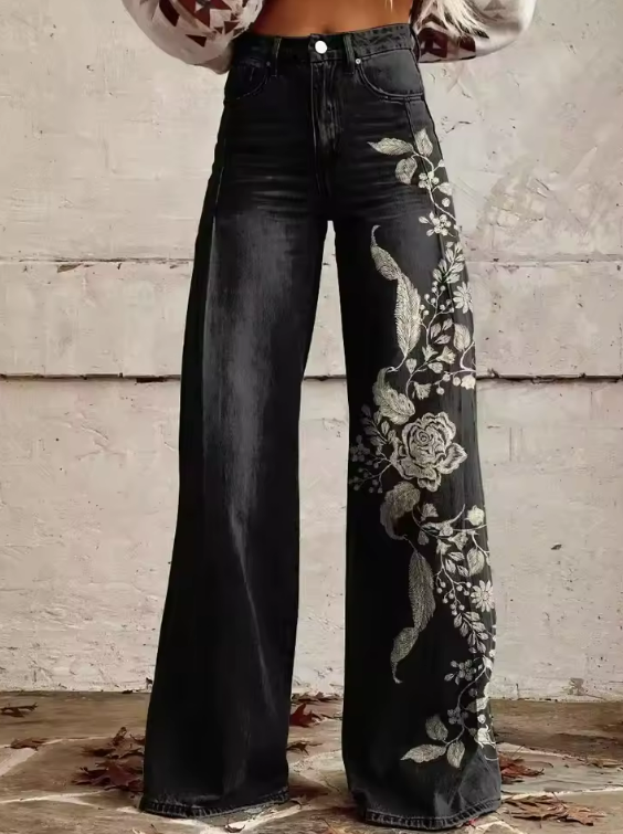 Taylor Wide-Leg Embroidered Pants for Women – Stylish Comfort for Autumn