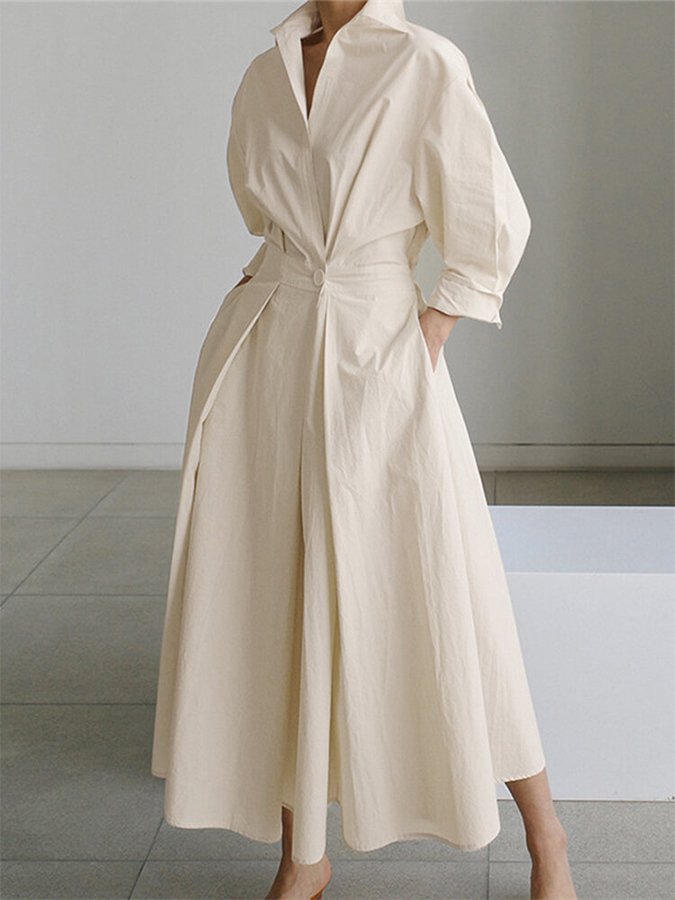 Clémence Buttoned Midi Dress Elegant Comfortable Autumn Summer