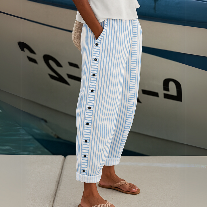 Caitlin Striped Button Pants Stylish Chic Design for Autumn and Summer
