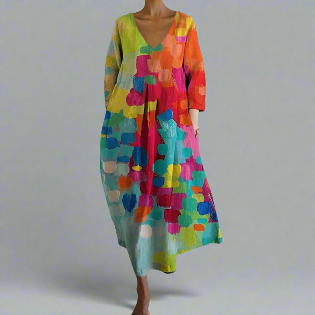 Cheryl Colorful V-Neck Maxi Dress Comfortable Lightweight Summer Wear