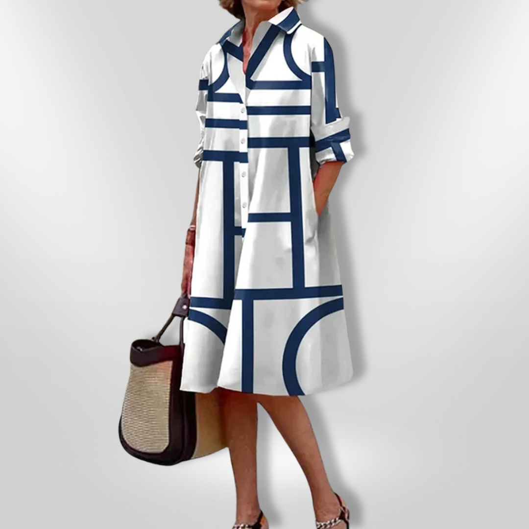 Estelle Geometric Button Dress Stylish Autumn Fashion