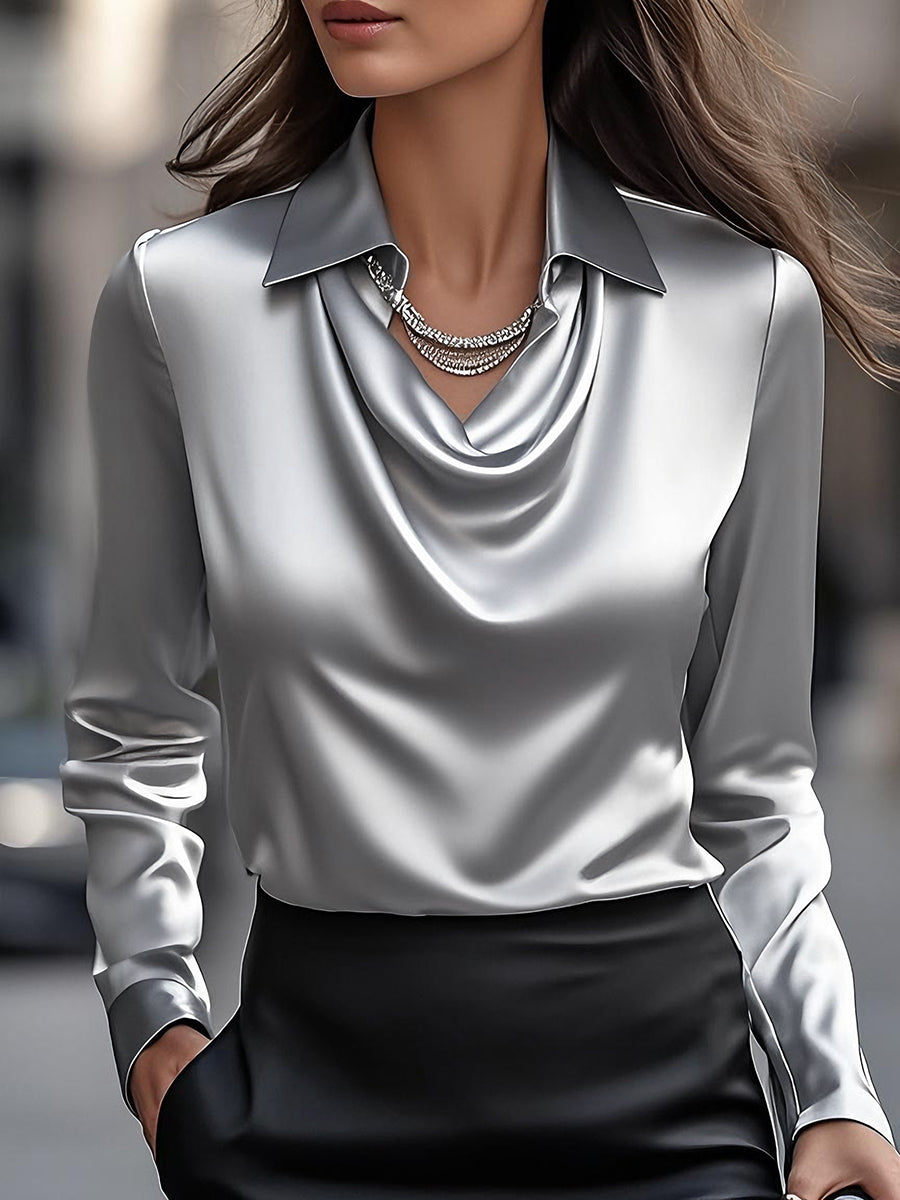 Jenny Satin Draped Blouse Elegant Autumn Top