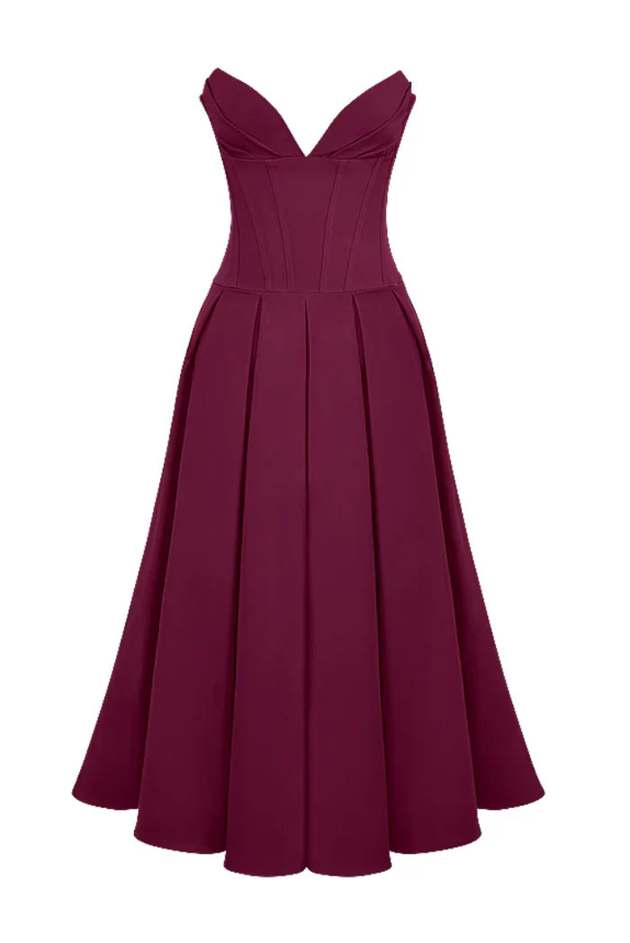 Lorelei Off-the-Shoulder Corset Midi Dress with Structured Fit for Autumn