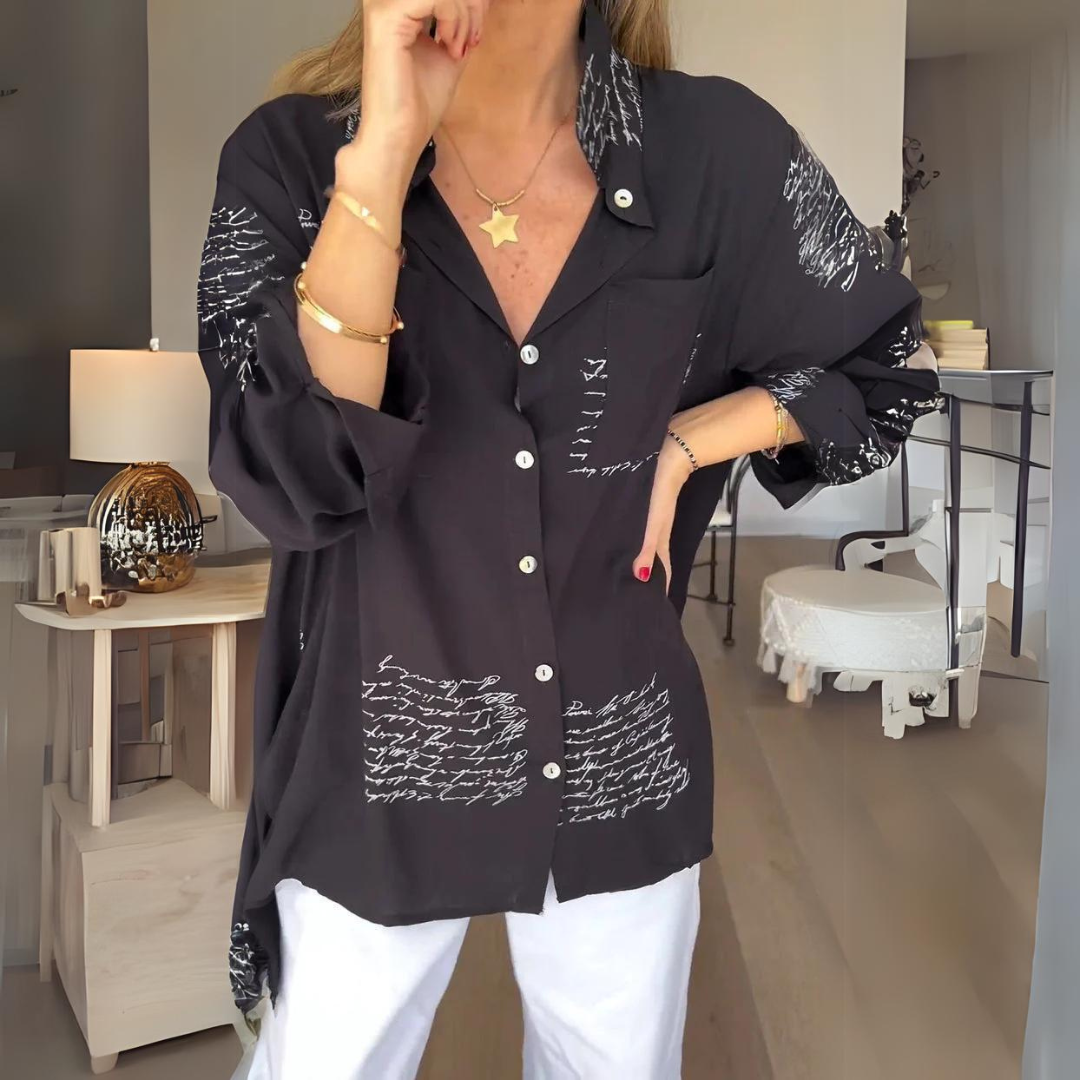 Carla Handwritten Button-Up Shirt Relaxed Fit Autumn Style