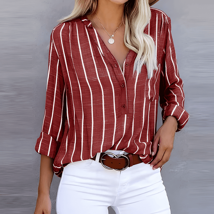 Elandra Striped Linen-Cotton Blouse Lightweight Summer Top