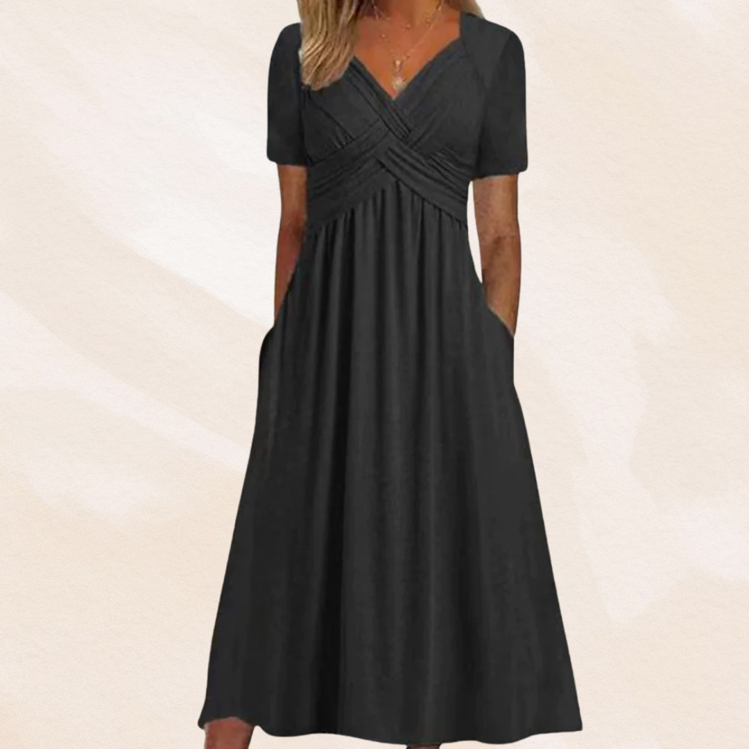 Mirella Stylish V-Neck Dress with Timeless Elegance for Autumn