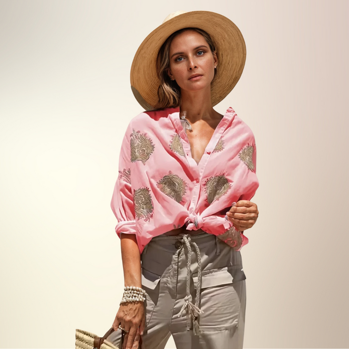 Gaby Embroidered Button-Down Shirt for Autumn and Summer