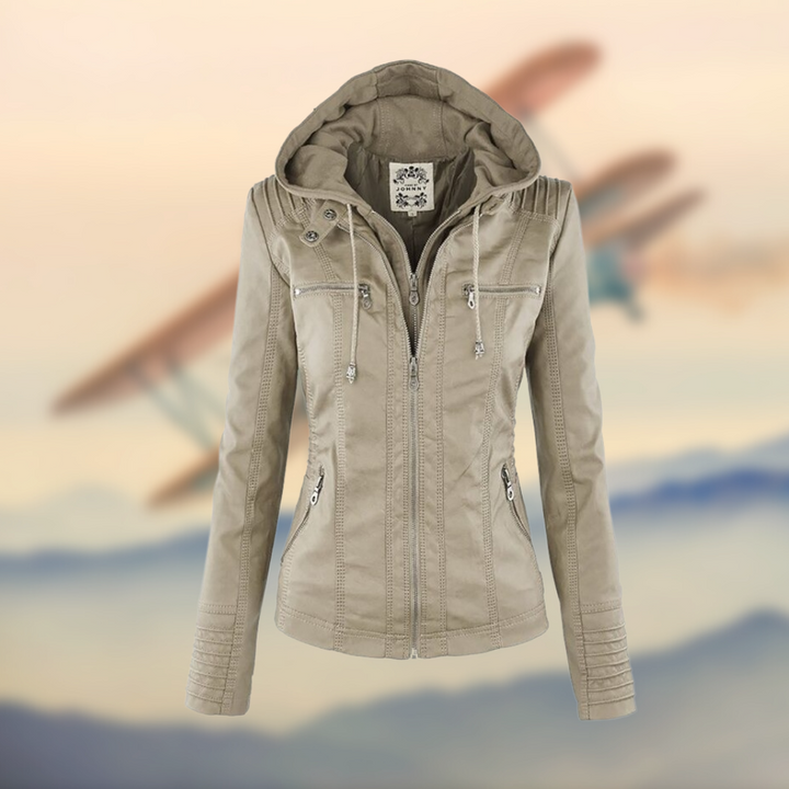 Karoline Women's Stylish Leather Jacket with Hood for Autumn and Summer
