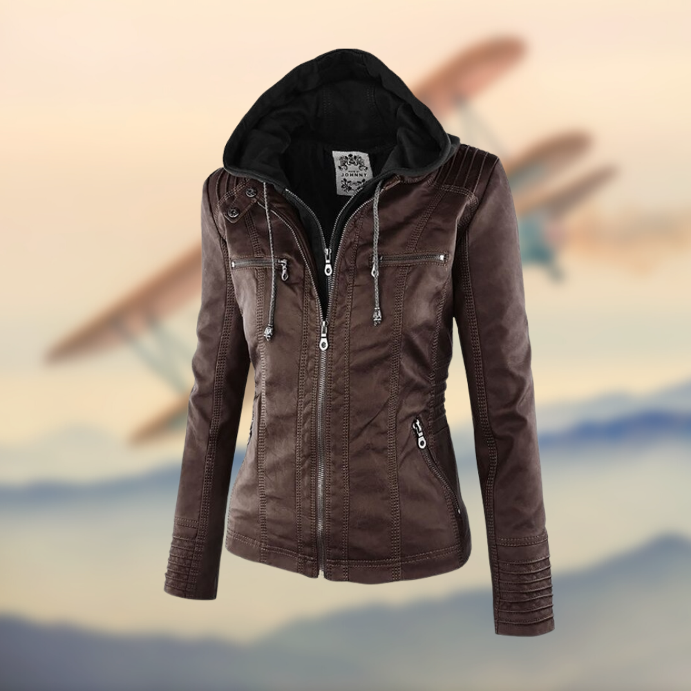 Karoline Women's Stylish Leather Jacket with Hood for Autumn and Summer
