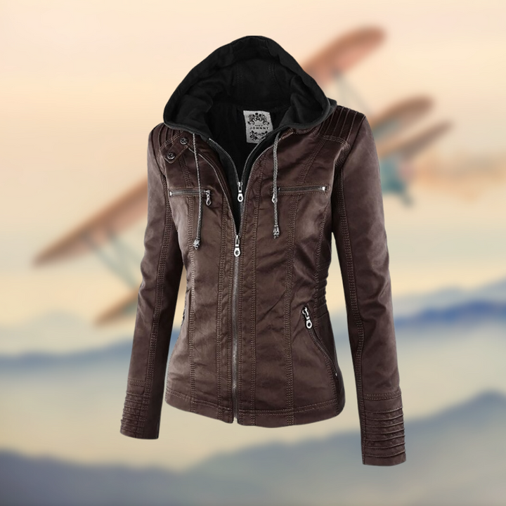 Karoline Women's Stylish Leather Jacket with Hood for Autumn and Summer