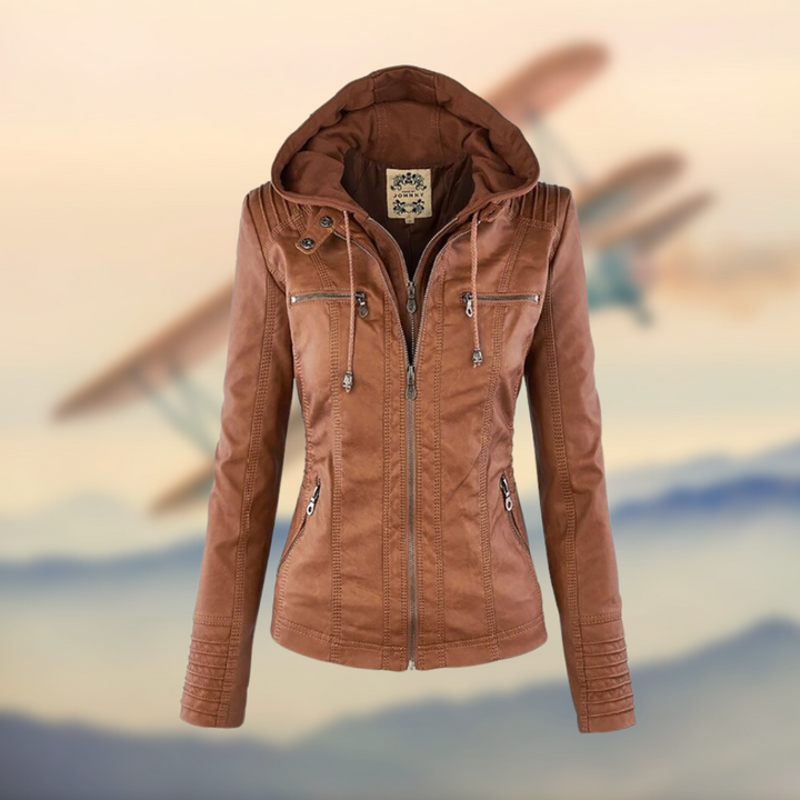 Karoline Women's Stylish Leather Jacket with Hood for Autumn and Summer