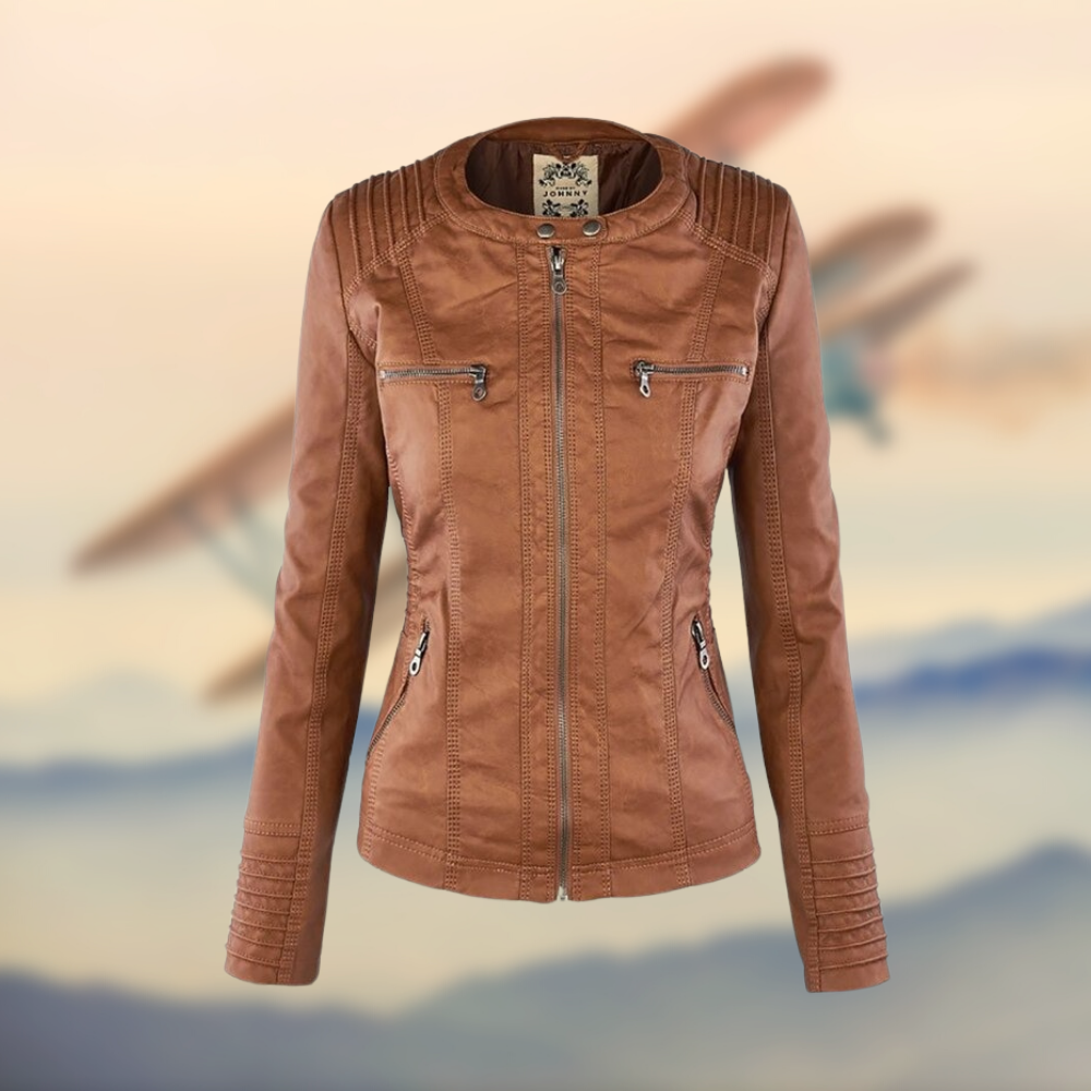 Karoline Women's Stylish Leather Jacket with Hood for Autumn and Summer