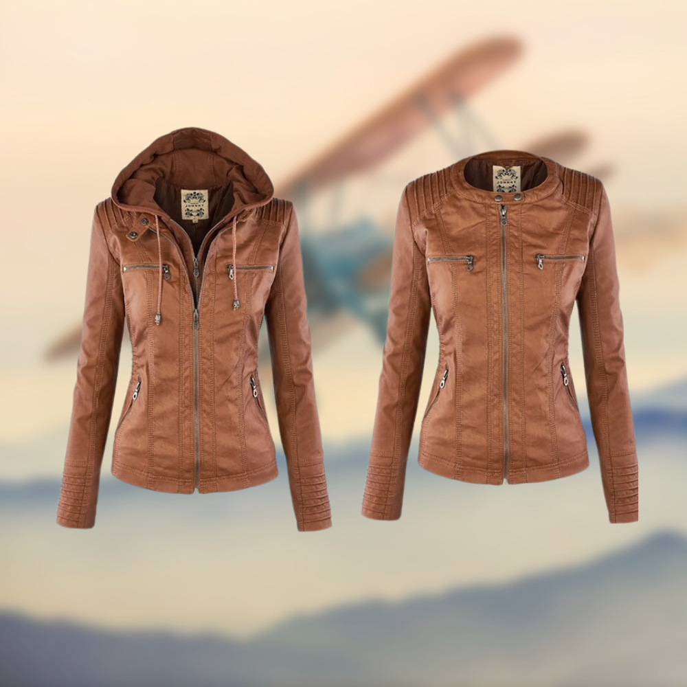 Karoline Women's Stylish Leather Jacket with Hood for Autumn and Summer