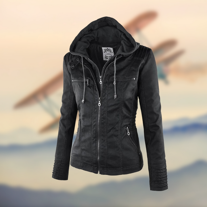 Karoline Women's Stylish Leather Jacket with Hood for Autumn and Summer