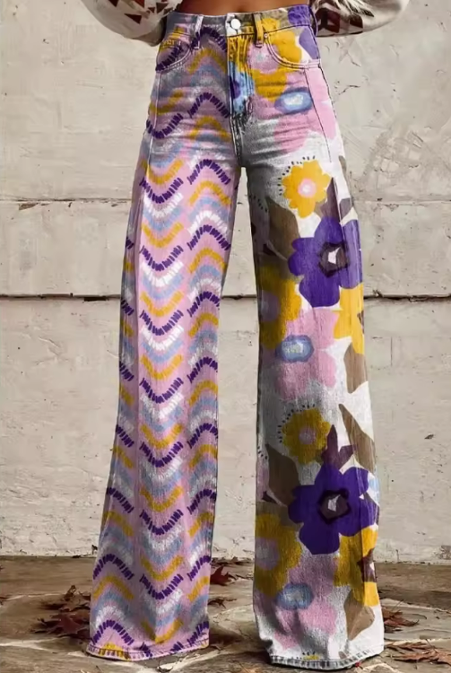 Teresa Wide-Leg Printed Pants – Comfortable Flowing Fit for Autumn and Summer