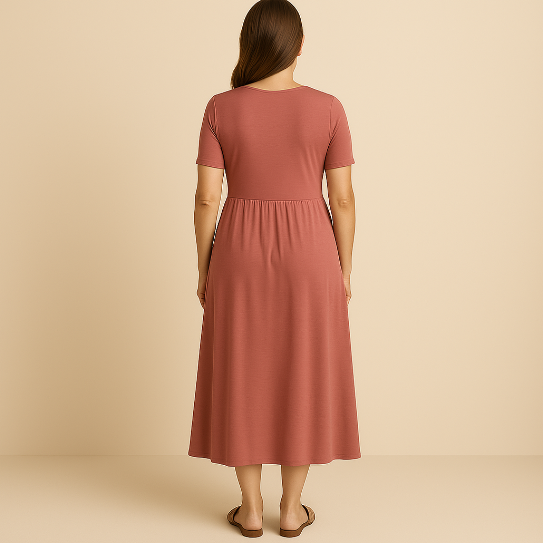 Anny Stylish V-Neck Midi Dress Elegant Comfortable for Autumn and Summer