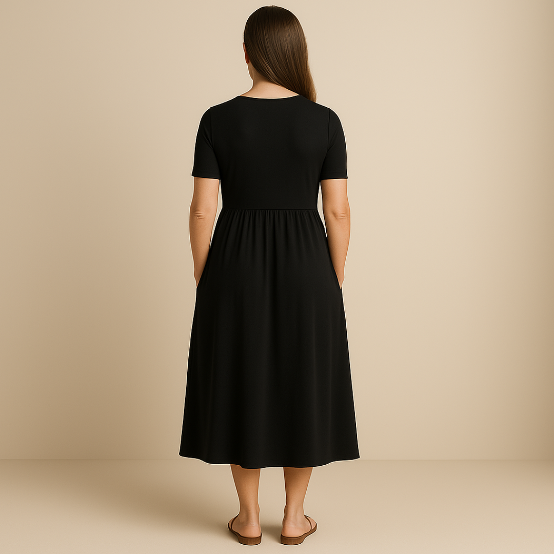 Anny Stylish V-Neck Midi Dress Elegant Comfortable for Autumn and Summer