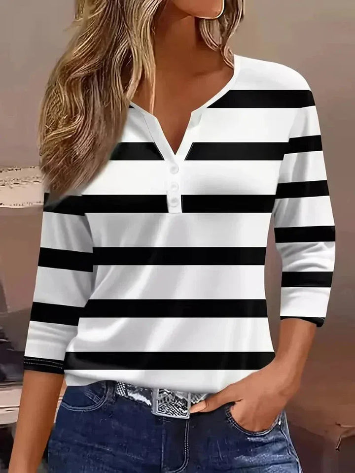Dakota Jane Cotton Striped V-Neck Top with Petal Sleeves for Summer