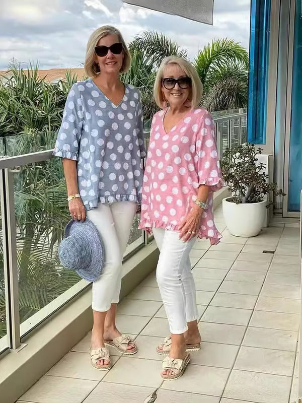 Beth V-Neck Lightweight Polka Dot Blouse Summer Top