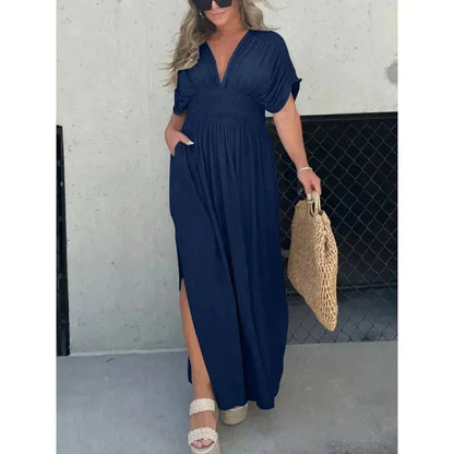 Kaia Comfortable Breathable Summer Maxi Dress with Split V-Neckline