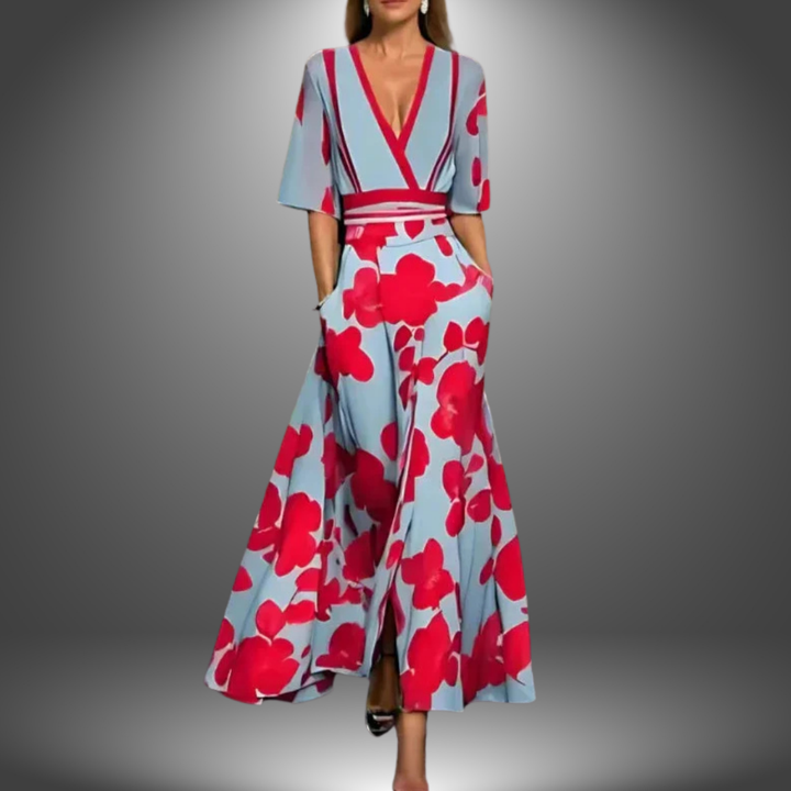 Alexa Chic Floral V-Neck Maxi Dress Elegant Flowing Design for Summer and Autumn