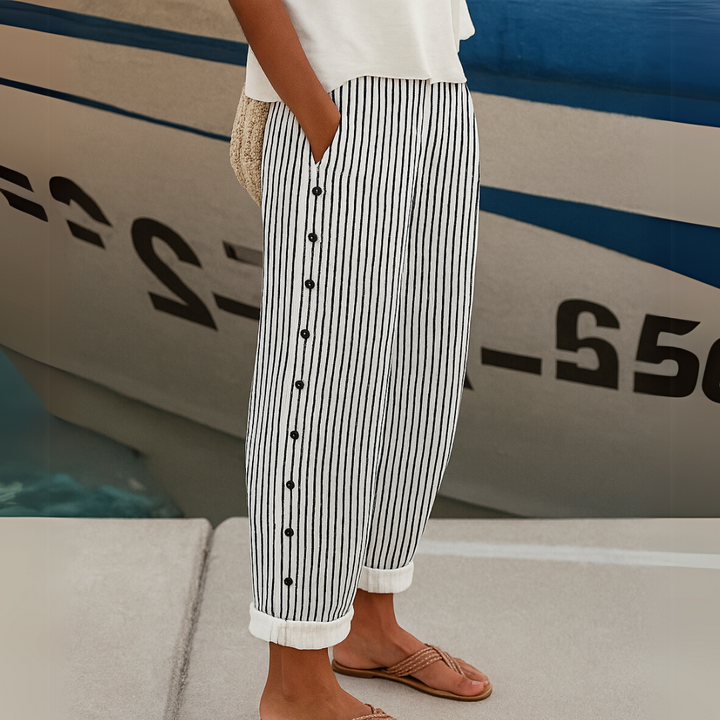 Caitlin Striped Button Pants Stylish Chic Design for Autumn and Summer
