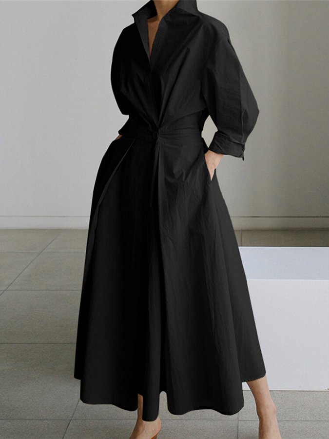 Clémence Buttoned Midi Dress Elegant Comfortable Autumn Summer