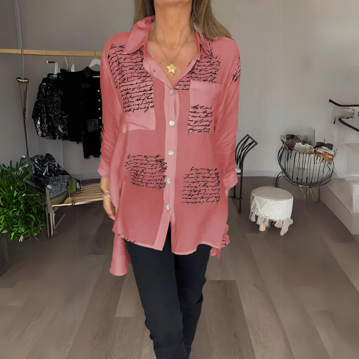 Carla Handwritten Button-Up Shirt Relaxed Fit Autumn Style